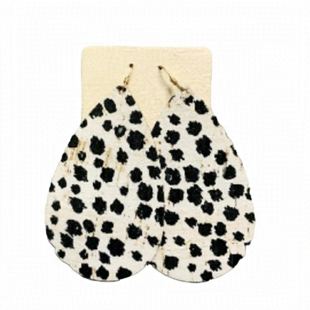 POLKA Dot Spotted Cork Earrings Large Teardrop Black White